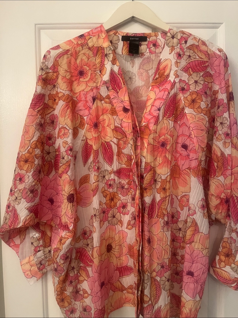Smythe Floral Tie-Front Sheer Tunic - Pink & Orange